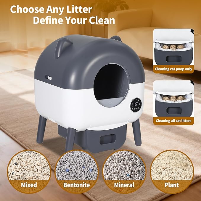 Self Cleaning Litter Box, Large Capacity Automatic Cat Litter Box Self Cleaning for Cats, Electric Cat Litters Box, App Control, Triple Safety Protection, 1 Roll Garbage Bags, for MultiCat Households