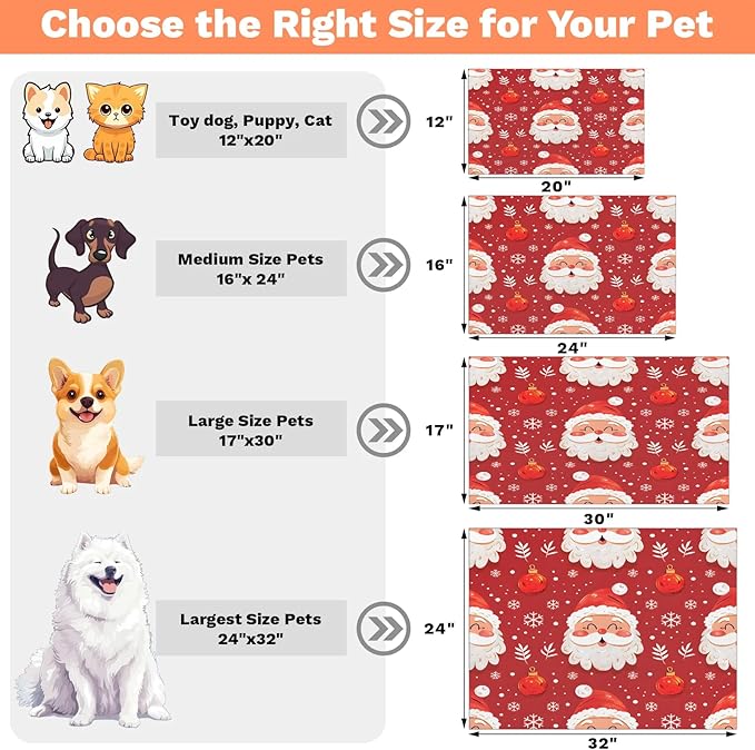 Santa Claus Dog Food Mat for Floors Absorbent, Quick Dry Water Dispenser Mat for Food, Water, Pet Supplies 16" x 24", Winter Snowflake