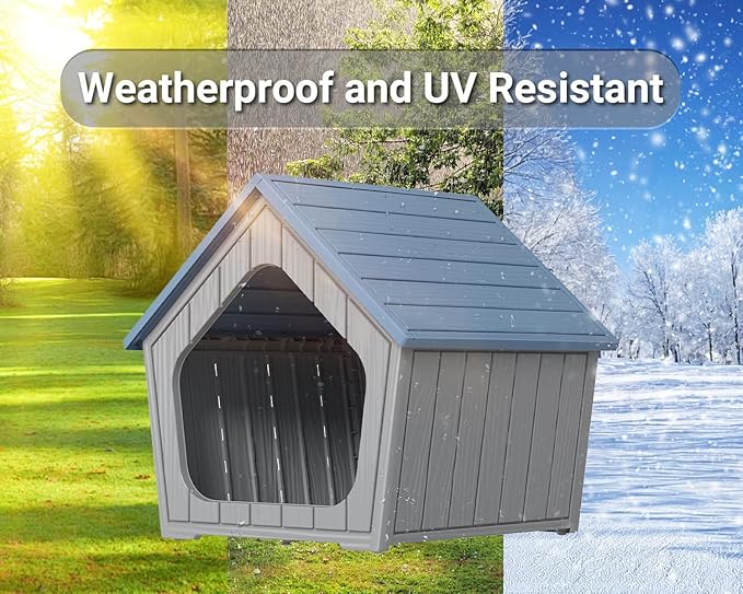 DRATO Dog House Indoor Outdoor Durable Resin Material Houses for Dogs Outside Weatherproof Cozy Small Dog Houses Pet Shelter for Patio, Porch, Living Room