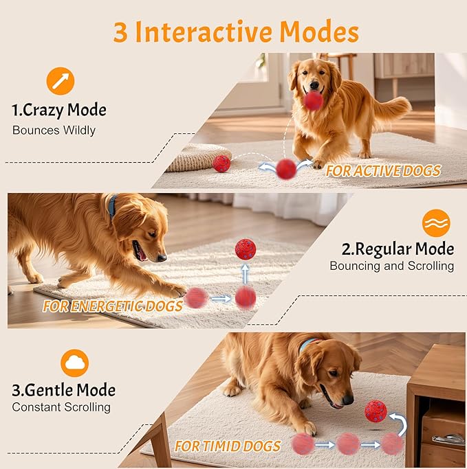 Dog Balls: Interactive Dog Ball, Self-Moving Dog Toy with Auto-Rolling & Bouncing, E-TPU Material, IP54 Waterproof, Motion-Activated (Red, Large)