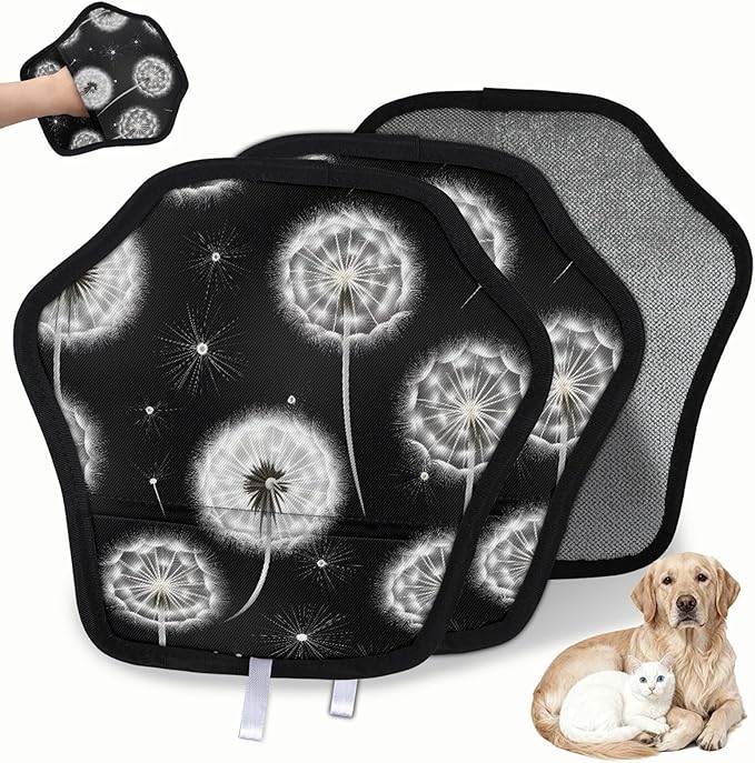 Reusable Pet Hair Removal Glove Dandelions Flying Magic Brush for Cat & Dog Hair Remover for Car, Sofa, Bedding, Clothes - 9x9 Mitt Washable