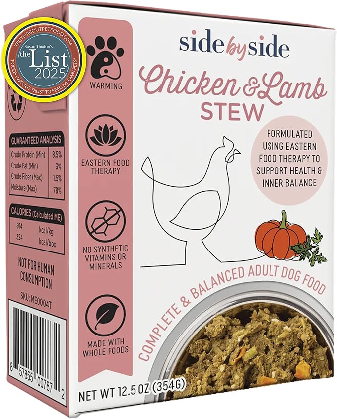 Side by Side Chicken & Lamb Stew - Warming Wet Dog Food & Dog Food Topper - Made with Nutrients & Whole Raw Ingredients - Human-Grade, No Artificial Additives or Fillers - USA Made (12.5 oz, 12-Pack)