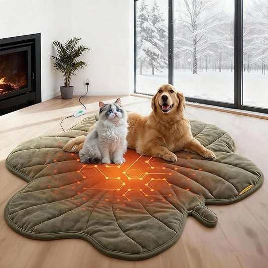 Large Dog Heating Pad Waterproof Electric Heated Beds, Pet Pads for Indoor Outdoor, Adjustable Temperature, Chew Resistant Cord, Washable Green Clover Cat Heating Pad Non Slip Bottom(35"X27")