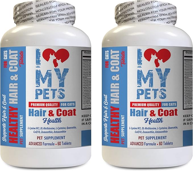 I LOVE MY PETS LLC Dry Skin cat Skin Care - CAT Hair and Coat Health - Healthy Skin - Premium Quality Treats - Magnesium for Cats - 2 Bottles (120 Tablets)