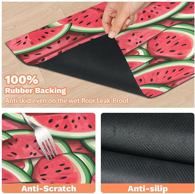 Watermelon Dog Food Mat for Floors Absorbent Dog Bowl Mat for Food and Water Dispenser Quick Dry Cat Food Placemat Pet Supplies 17" x 30", Summer Fruit