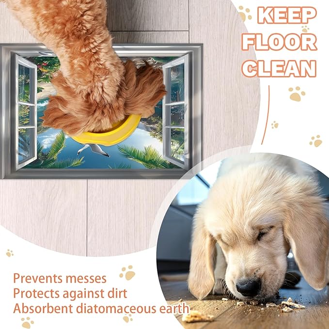 Beach Sunshine Dog Food Mat for Floors Absorbent, Quick Dry Water Dispenser Mat for Food, Water, Pet Supplies 17" x 30", Hawaii Coastal Seaside