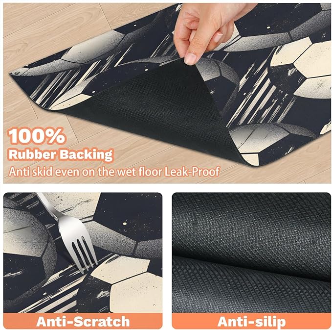 Soccer Dog Food Mat for Floors Absorbent, Quick Dry Water Dispenser Mat for Food, Water, Pet Supplies 24" x 32", Football