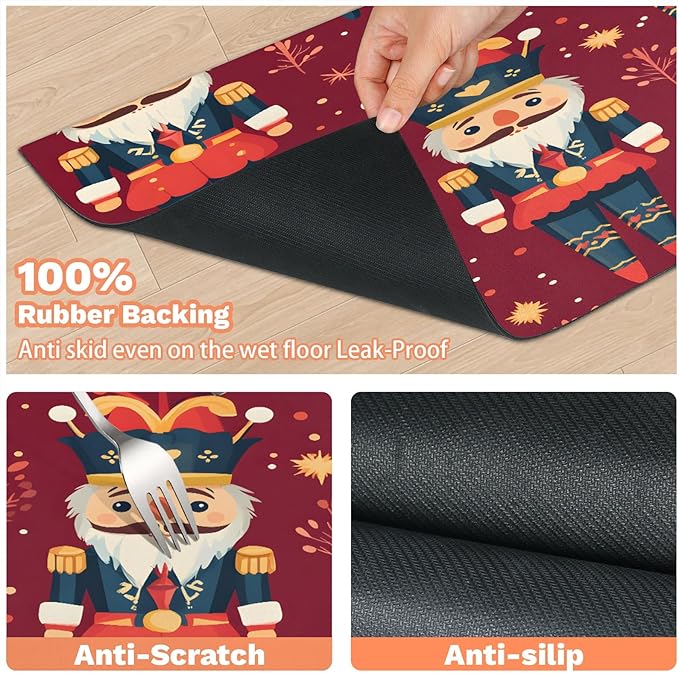 Nutcrackers Dog Food Mat for Floors Absorbent, Quick Dry Water Dispenser Mat for Food, Water, Pet Supplies 12" x 20", Christmas