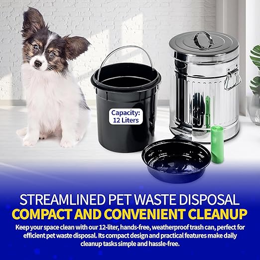 Pet Fit For Life - Steel Trash Can with Lid, Steel Galvanized Trash Can, Step Foot Pedal, Plastic Inner Lining, Custom Liner Bags, Weather-Resistant Outdoor Bin for Yard, 16" Tall, 12L/3.2 Gallons