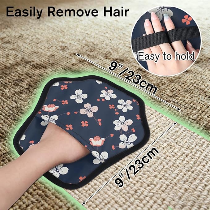 Flowers Printed Electrostatic Pet Hair Removal Glove for Cats & Dogs - Reusable Grooming Mitt for Couch, Carpet, Car Seat & Laundry - Large 9x9 Inch