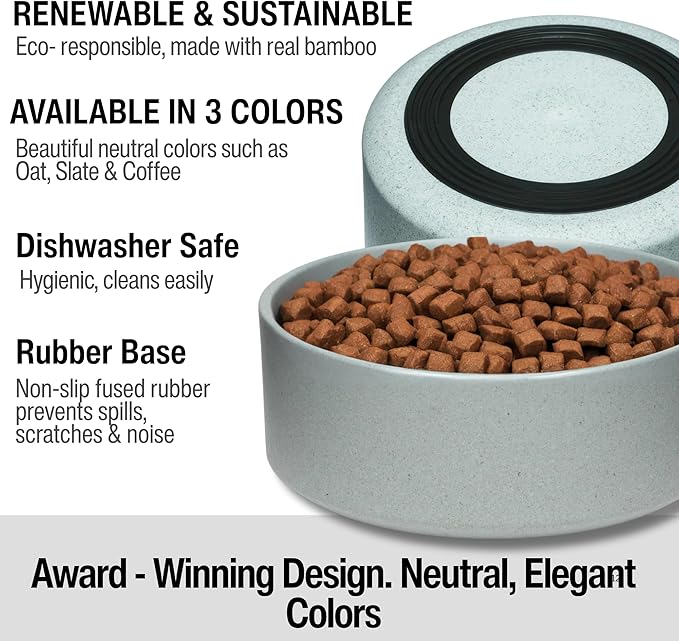Loving Pets - Dolce Bamboo - Eco-Friendly Pet Bowls & Dishes for Dog, Cats, Puppy Food and Water Dish -Sustainable and Dishwasher Safe, Made with Real Bamboo (Large, Slate-Grey)