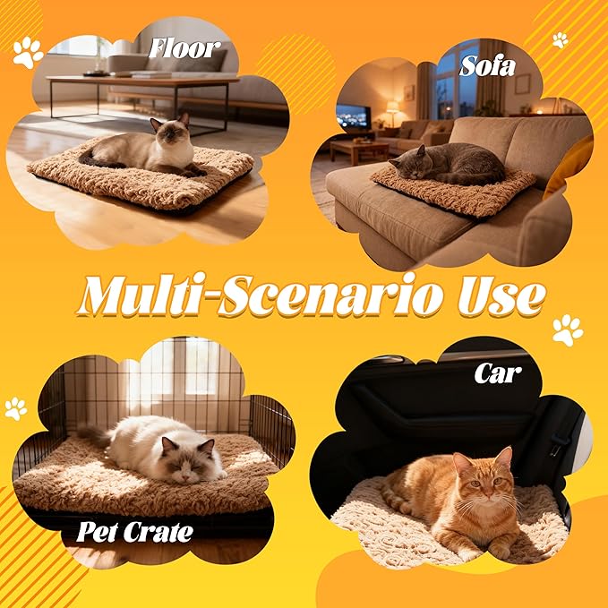 PatiencET Self Warming Cat Bed for Indoor Cats 14'' x 20'' - Cozy Fleece Heating Pad, Non-Electric Thermal Mat for Small Pets, Washable Soft Cushion for Winter Comfort and Warmth Khaki