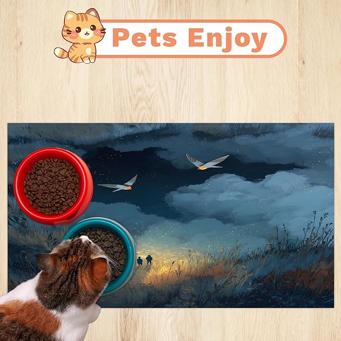 Sky Cloud Dog Food Mat for Floors Absorbent, Quick Dry Water Dispenser Mat for Food, Water, Pet Supplies 17" x 30", Swallow