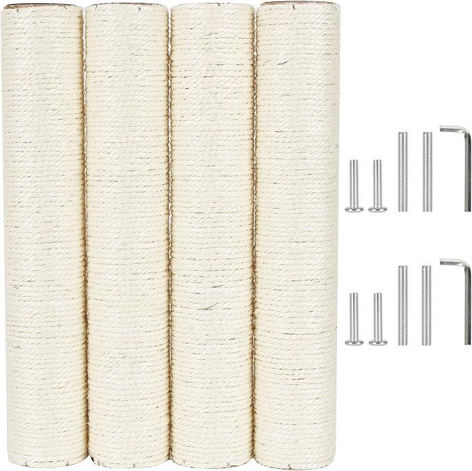 4 PCS 7.4cm 2.91in Diameter Cat Scratching Post Replacement Sisal Pole (40cm/15.75in, M8)