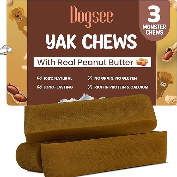 Dogsee Himalayan Yak Chews with Peanut Butter (Monster- 3 Chews) | Support Muscle Growth in Dogs | Fight Plaque & Tartar | Dog Treats Healthy | Dog Chews for Teeth Cleaning