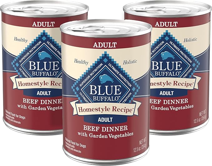 Blue Buffalo Homestyle Recipe Beef Dinner with Garden Vegetables Wet Dog Food for Adult Dogs, Chicken Recipe, 12.5 oz. Cans, 3 Count