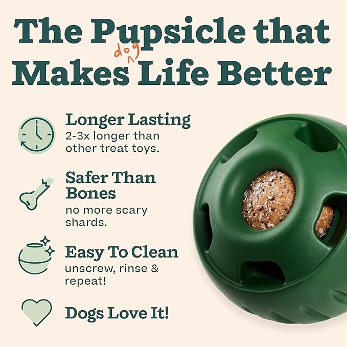 WOOF Pupsicle and Treat Tray - Long-Lasting Interactive Dog Ball Toy and Silicone Dog Treat Mold - Keep Your Pup Busy - Easy to Clean - Dog Toys for XL Dogs 75 lbs and Up