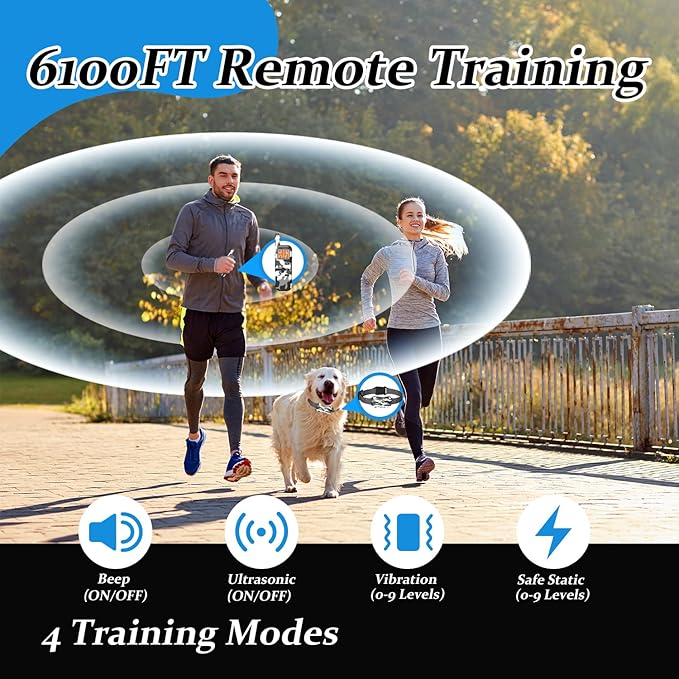 GT1-Wireless Dog Fence & Ultrasonic Training Collar - 1160-Yard Adjustable Boundary for Outdoor, 4 Modes (Beep/Vibration/Static/Ultrasonic), Waterproof, 185-Day Standby-1 Dog