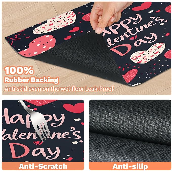 Happy Valentine Dog Food Mat for Floors Absorbent, Quick Dry Water Dispenser Mat for Food, Water, Pet Supplies 16" x 24", Love Heart