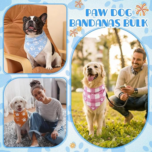 Kacctyen 500 Pcs Dog Bandanas Bulk Large Bandana with Funny Paws Pattern Washable Pet Scarfs Bibs for Small Medium Large Dogs Cats Daily Holiday Party Costume Accessories Grooming Supplies