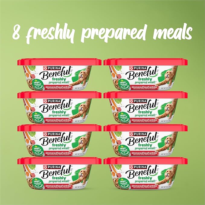 Purina Beneful Dog Food Freshly Prepared Meals Simmered Beef Entree with Carrots, Barley, Wild Rice and Spinach - (Pack of 8) 10 oz. Tubs