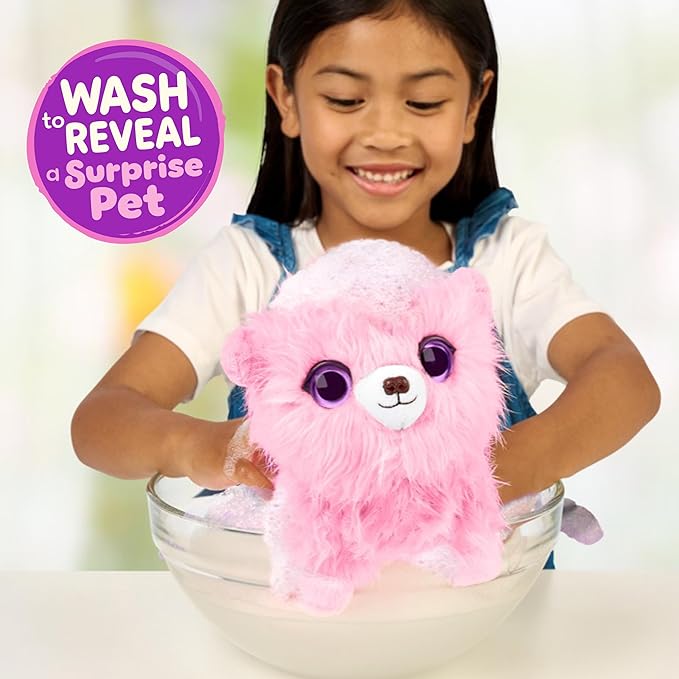 SCRUFFALUVS Pink Surprise Pet, Mystery Plush Toys, Stuffed Animals, Wash to Reveal 1 of 3 Rescue Surprise Toy Pets: Puppy, Bunny, or Kitty - Includes 8.7" Deluxe Carrier - Styles May Vary