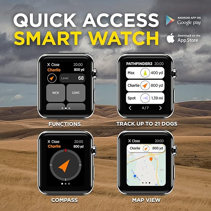 Dogtra Pathfinder 2 GPS Tracker e Collar + Titanium Contact Points 3/4" | 9 Mile, LED Light, No Monthly Fees, Waterproof, Smartwatch Control, Satellite Tracking, Multiple Dogs, Smartphone Required