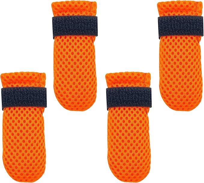 Cat Boots Paw Covers Anti-Scratch Foot Protectors - Adjustable Mesh Claw Protectors, Non-Slip Breathable for Bathing and Nail Cutting (4 Pieces, S, Orange)