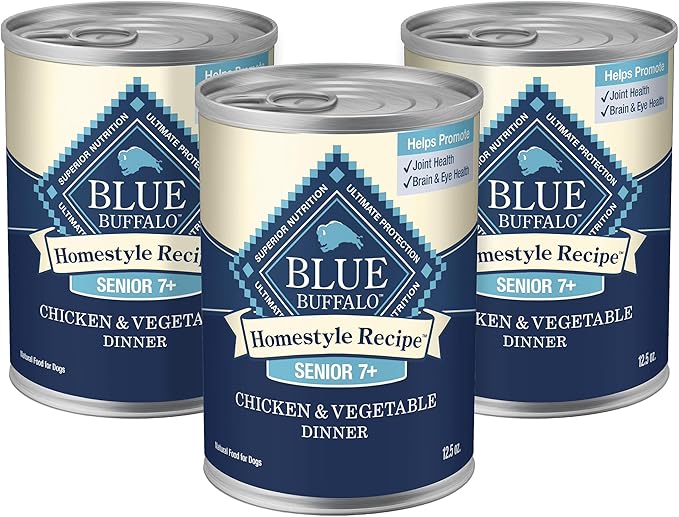 Blue Buffalo Homestyle Recipe Senior 7+ Chicken and Vegetable Dinner Wet Dog Food for Senior 7+ Dogs, Chicken Recipe, 12.5 oz. Cans, 3 Count