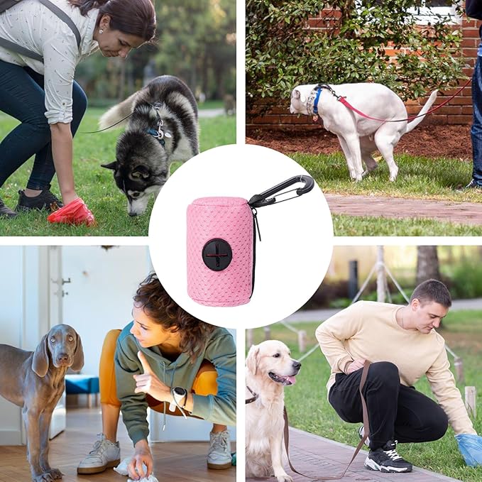Dog Waste Bag Dispenser | Mesh Fabric Attachment Pet Waste Bag Dispenser with Zipper | Hangable Pet Supplies, Large Capacity Dog for Training, Running, Bicycle