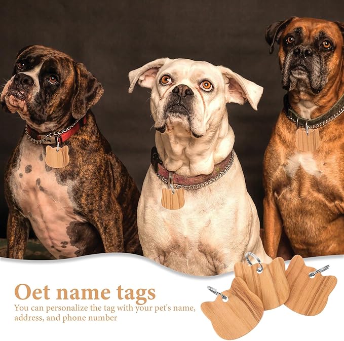 UKCOCO Wooden Cat Head Pet Id Tags 3pcs Dog Collar Charms Blank Dog Name Tags for Pets Sturdy Supplies