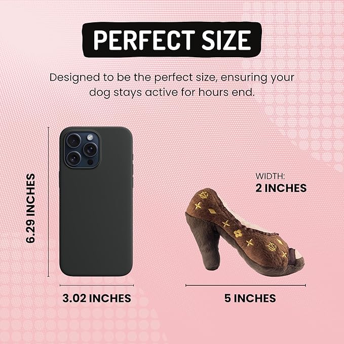 Dog Diggin Designs Chewy Vuiton Squeaky Plush Dog Shoe Toy | Luxury-Inspired Parody Designer Heel with Squeaker, Soft Plush Fashion Dog Toy – High Heel Essentials