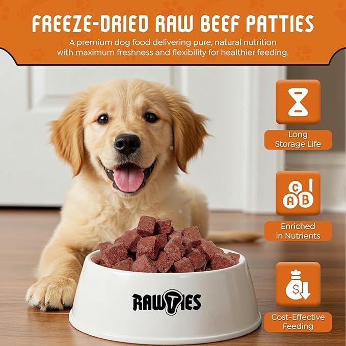 Premium Freeze-Dried Raw Beef Patties for Dogs – 100% USA-Sourced Raw Meat Dog Food – Grain-Free, No Fillers, High Protein Nutrition for Small & Large Breeds