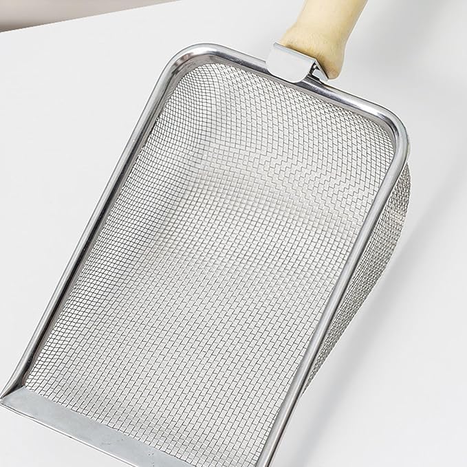Cat Litter Scoop Stainless Steel Fine Mesh Cat Litter Shovel Litter Cleaner Corner Shovel Metal Litter Scoop for Reptile Terrarium Sand Waste, Beach Shovel(2.0 Mesh)