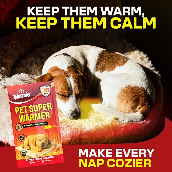 Warmie Super Warmer for Dogs & Cats | All Natural & Safe, Easy & Comfort, Instant & Quick Heat | Air Activated, Last-Longer, Bigger&Wider Size | Steady Heating for Cold Temperature, Odorless, 5 Packs