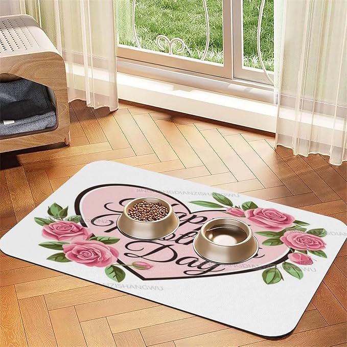 Dog Food Mat Dog Mat for Food and Water 18X12In Happy Mother's Day Floral Gift Mom Df No Stains Cat Pet Feeding Mats Water Bowl for Messy Drinkers