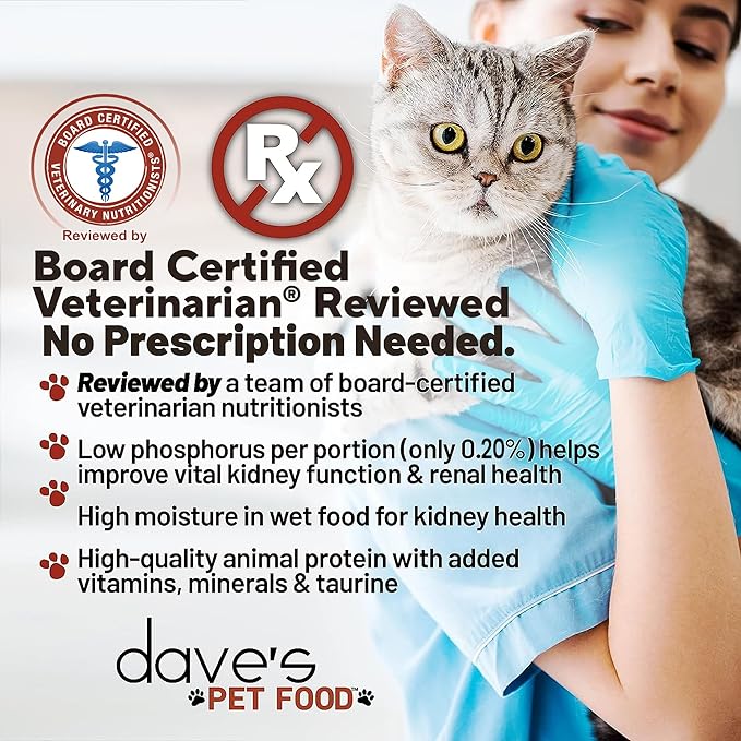Dave's Pet Food Cat Kidney Support (Chicken & Vegetable Stew) - Low Phosphorus & Low Protein Wet Canned Cat Food for Renal Health - No Prescription Needed - 3 oz (Case of 12)