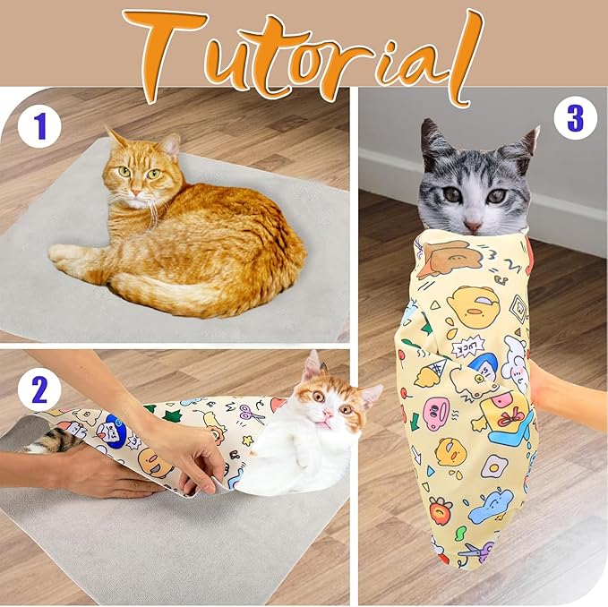 Cat Wrap for Cutting Nails, Cat Restraint Wrap for Cutting Nails, Self-Adhesive Fabric for Cats, Prevent Cats from Escaping/Scratching/Biting, for Trimming Nails, Cleaning Ears, Brushing Teeth (L)