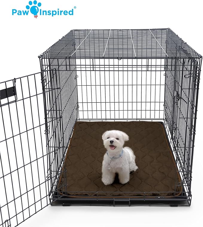 Paw Inspired Washable Padded Crate Mats for Dogs | 47” x 29” Pad, Fits 48-inch Kennels | Leakproof, Waterproof Bottom, Plush Pet Beds (Dark Brown)