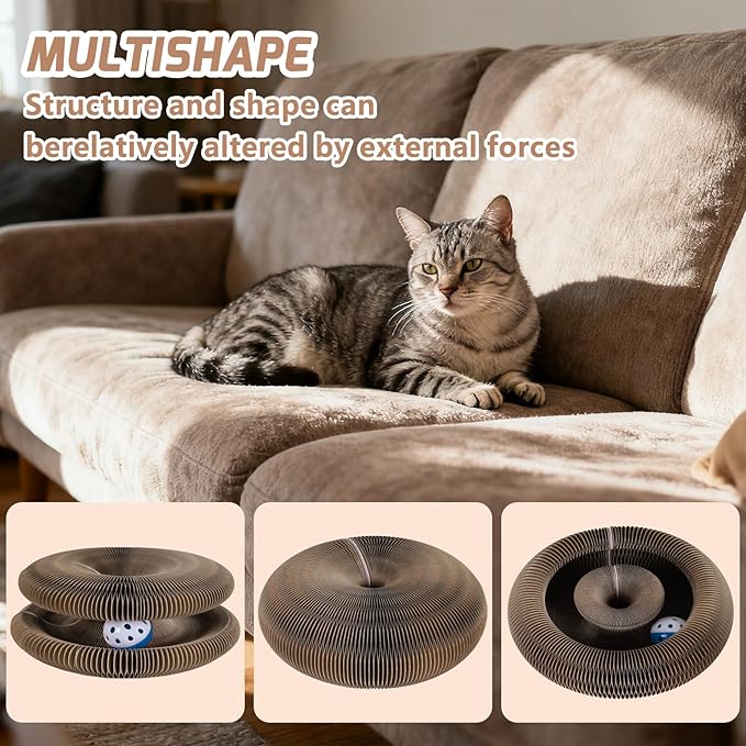 Old Version Magnetic Magic Organ Cat Scratcher Toy, Extra-Thick & Large Cardboard Cat Scratching Board Toy with Bell Ball, Interactive Enrichment Toy for Indoor Cats & Kittens