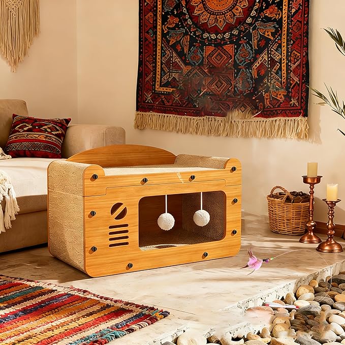 One Large Three-Tier/Two-Tier Deluxe Cat House Featuring a Scratching Board, Suitable for Both Indoor and Outdoor Use. This Ventilated Cat Shelter Comes with Included Cat Toys, is Easy to Assemble