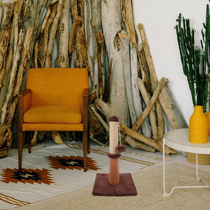 VOSAREA Cat Scratching Post Sturdy Floor Scratching Pole with Palm Plush Cover, Reusable Kitten Accessory for Indoor Cats, Comfortable Climbing Scratcher for Daily Use