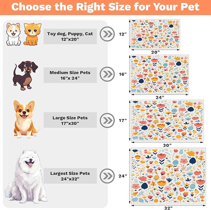 Easter Egg Dog Food Mat for Floors Absorbent Dog Bowl Mat for Food and Water Dispenser Quick Dry Cat Food Placemat Pet Supplies 16" x 24", Boho Flower