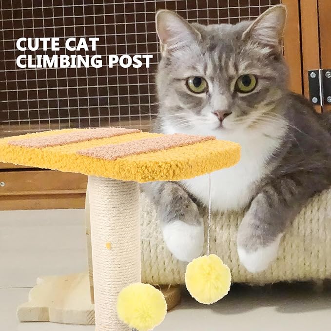 Toyvian Adorable -Shaped Cat Scratching Post with Integrated Climbing Pole, Wear-Resistant Floor Scratching Pole for Small Cats and Kittens Indoor Activity