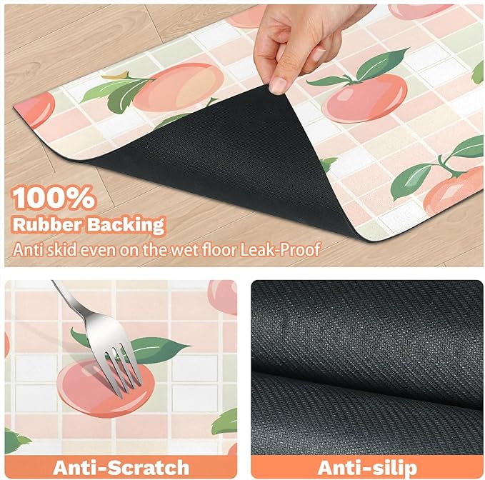 Peach Dog Food Mat for Floors Absorbent Dog Bowl Mat for Food and Water Dispenser Quick Dry Cat Food Placemat Pet Supplies 12" x 20", Buffalo Check Plaid