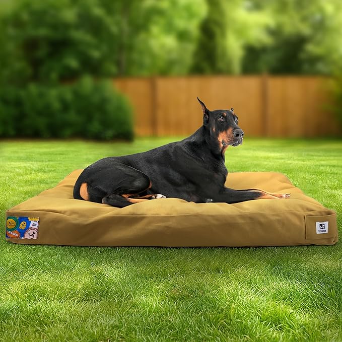 Sytopia 42'' Canvas Indestructible Outdoor Dog Bed with Waterproof Washable Removable Cover for Extra Large Dogs, Indoor and Patio Pet Pad, Yellow