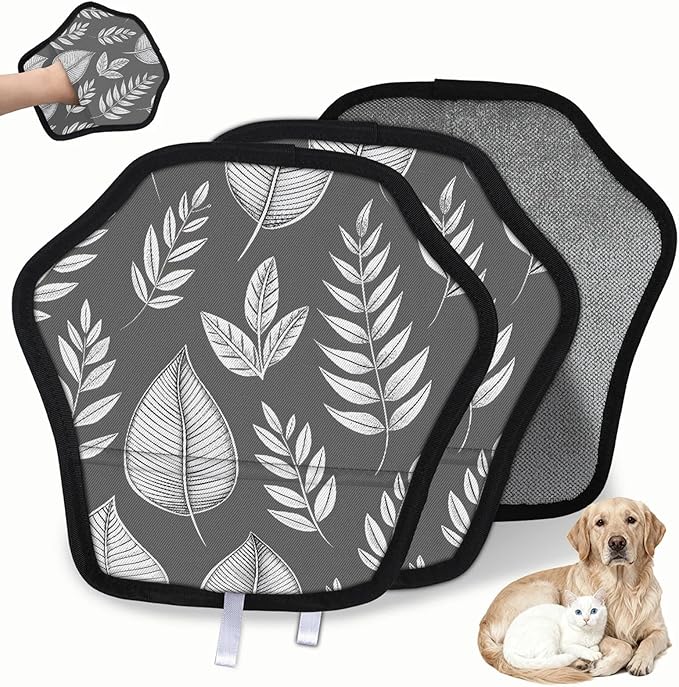 Reusable Pet Hair Removal Glove Leaf Plant Magic Brush for Cat & Dog Hair Remover for Car, Sofa, Bedding, Clothes - 9x9 Mitt Washable