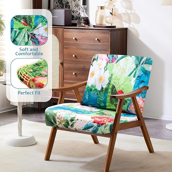HANDONTIME Viantge Floral Outdoor Cushion Covers 8pcs Oil Painting Green Couch Cushion Covers Replacement Patio Couch Cover Sofa Cover Indoor Patio Cushion for Outdoor Furniture Washable, Cover Only