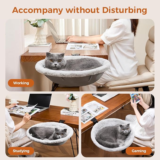 Cat Desk Bed for Remote Workers, Gamers, and Office Staff - 90° Foldable, Quality Sturdy Desk cat Bed for Indoor Cats, Comfortable Kitty Beds for Desk use, Supports up to 40lbs