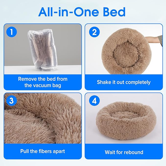 NEWBULIG 37.4x37.4 Inch Dog Bed Large Sized Dog, Donut Shape Cat Beds for Indoor Cats with Washable, Anti-Slip, Faux Fur